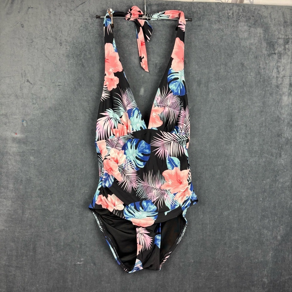 EUC DKNY Women’s Floral One Piece Halter tie Swimsuit sz Small
